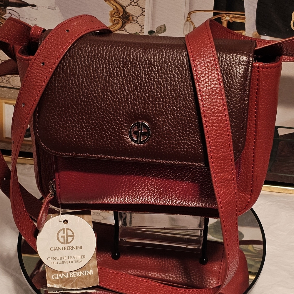 Giani Bernini Mini Red Pebbled Leather Two-Tone Softy Core Crossbody Bag